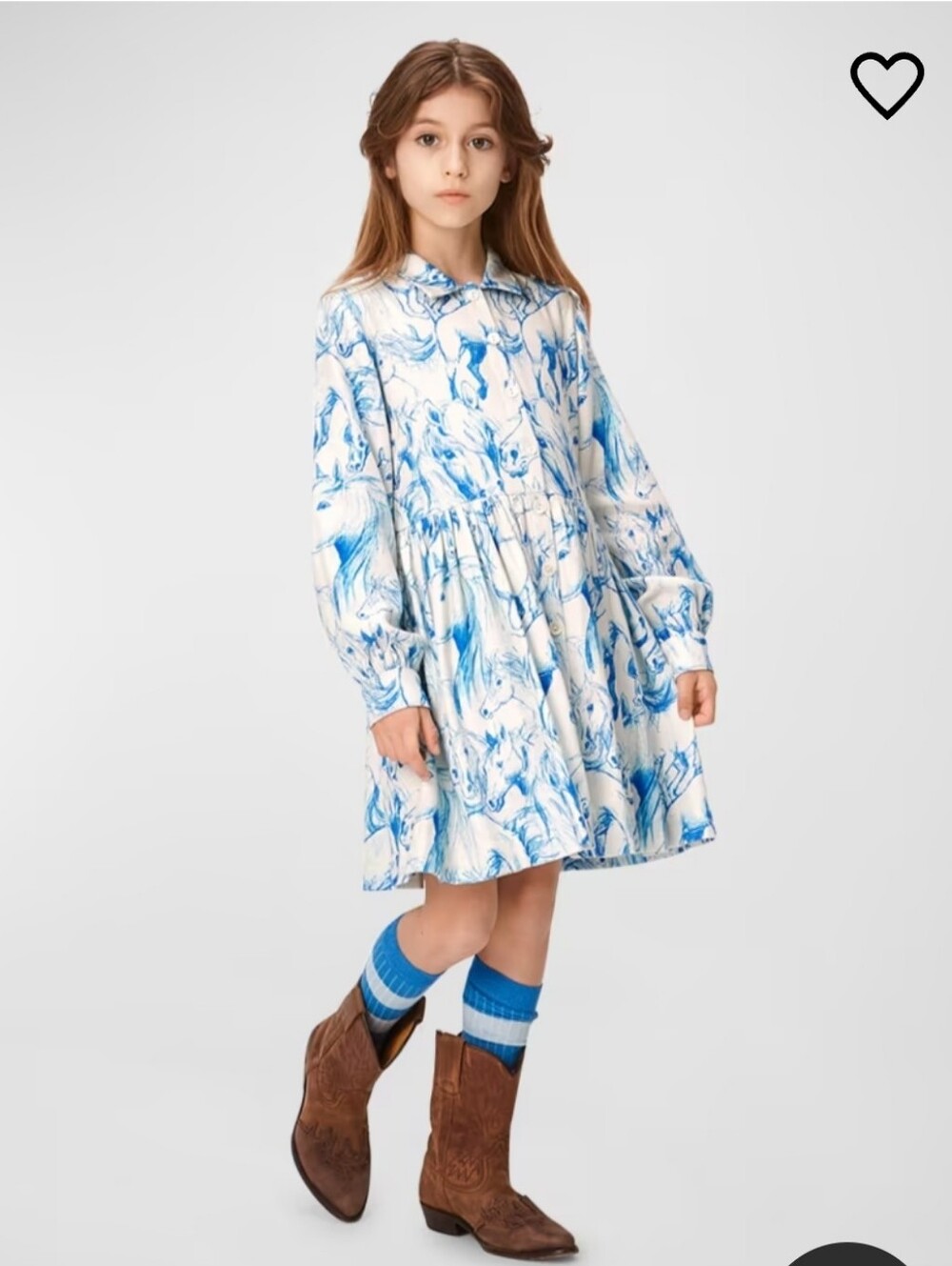 Molo Christy Blue Horses Off-White Girls Midi Dress. Size 11-12 y.o.